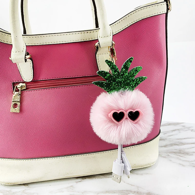 New Creative Sunglasses pineapple Cell phone data cable hair ball key buckle lady bag small pendant creative small gift