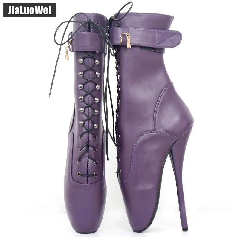 Purple matt Jialuowei/ботинки на экстремально высоком каблуке 18 см; женские пикантные готические ботильоны; балетки на шпильках с острым носком; вечерние ботинки унисекс - Цвет: Purple matt