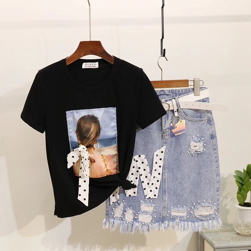 Модная женская футболка 2019 летняя новая Корейская вышитая бисером с круглым