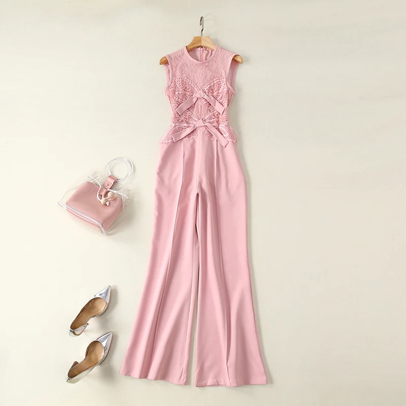 Высокое качество новая мода 2019 подиумный комбинезон женский кружевной с