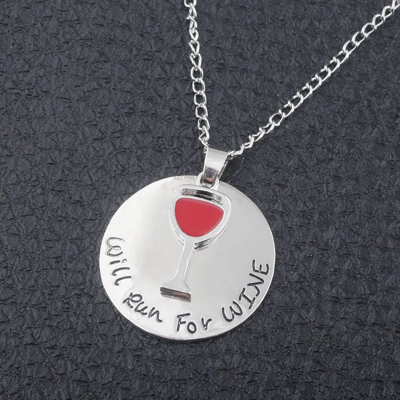 NEW Arrival Red wine glass Necklace letter&quotwill run for wine&quot necklace Women jewelry | Украшения и аксессуары
