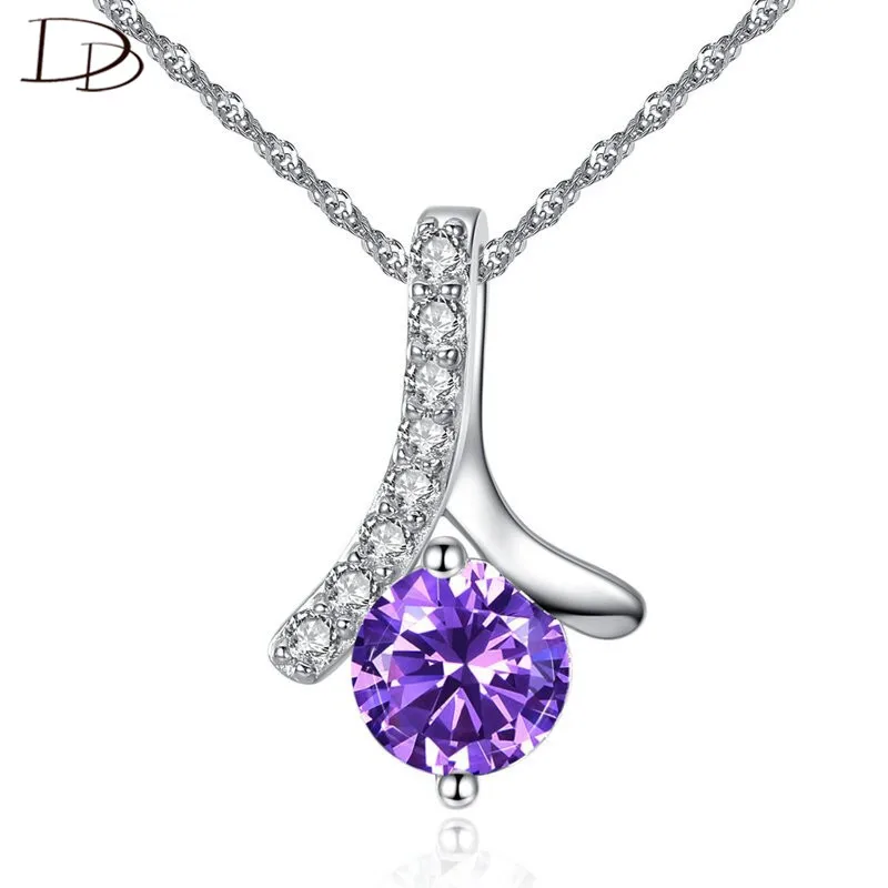 Ожерелье DODO N92 женское с кулоном из фианита класса ААА колье фиолетовым