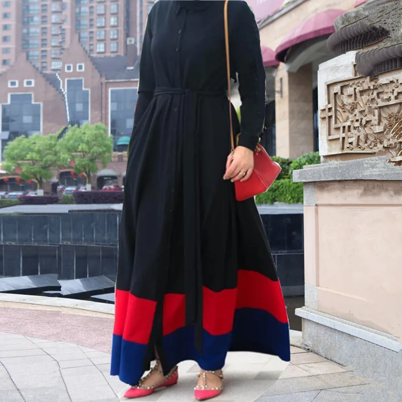 Женское платье с длинным рукавом Abaya, черное платье в стиле пэчворк, мусульманский кафтан, Рамадан, лето 2019