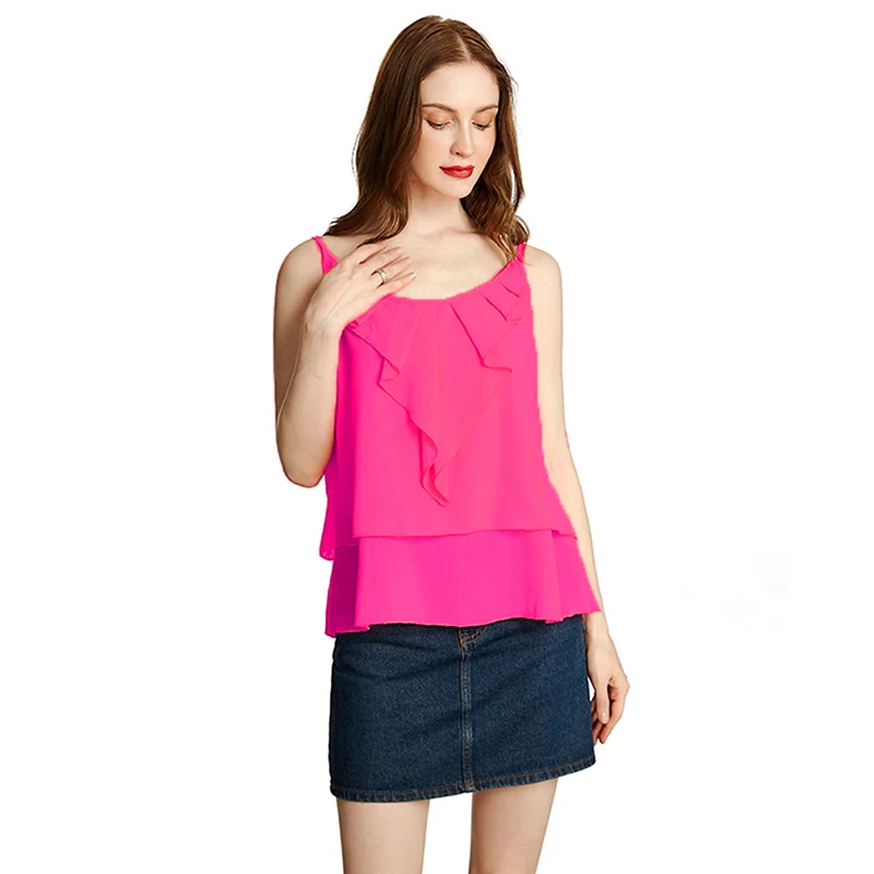 Летняя Сексуальная каскадная плиссированная женская шифоновая рубашка без