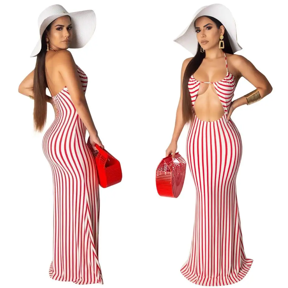 Женские летние платья с принтом в красную и белую полоску v образным вырезом