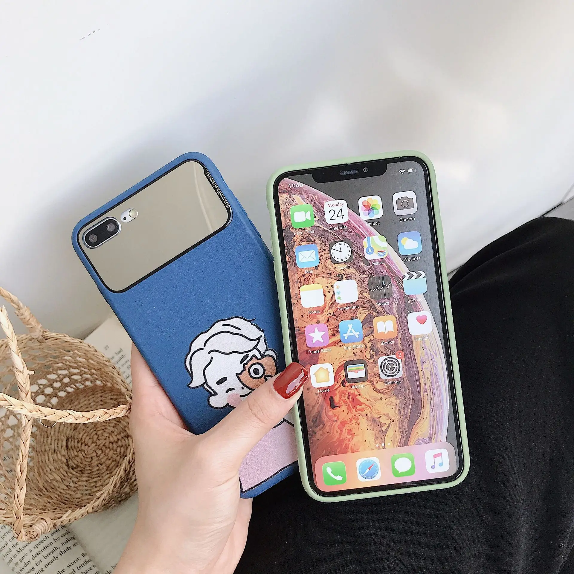 Cute Cartoon Couple Korean Phone Case For iPhone 7 Puls 6 6S 8 Retro Mirror Silicone Soft X Xr XsMax Xs |