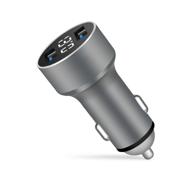 GUSGU Dual USB Автомобильное зарядное устройство с светодиодный цифровым дисплеем, металлическое автомобильное зарядное устройство для мобильного телефона 3.1A USB Автомобильное зарядное устройство адаптер для iPhone
