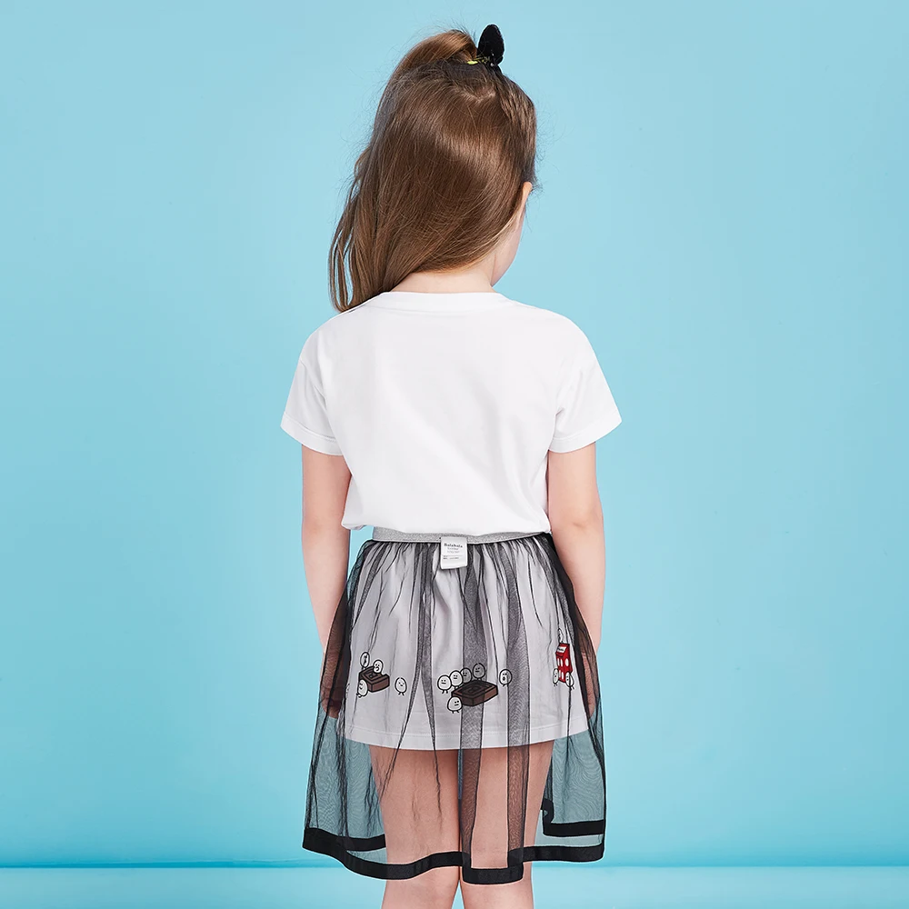 Balabala Girls Clothes Sets 2018 New Summer cotton Fashion Cartoon Printed T-Shirts+lace Dress 2Pcs Chidlren Clothing | Детская одежда
