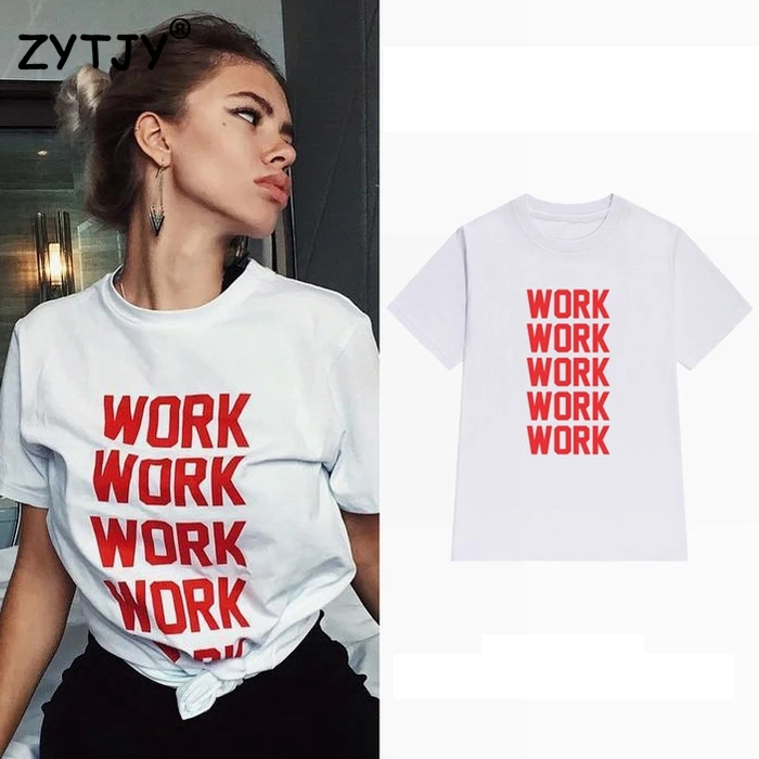 Рабочая женская футболка с красными буквами хлопковая Повседневная забавная для