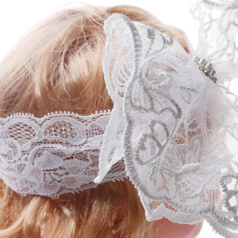 Cinta para el pelo con lazo para ni&ntilde;a, diadema el&aacute;stica para ni&ntilde;a, diadema para beb&eacute;, lazo de encaje de perlas, accesorios bonitos para el cabello-4