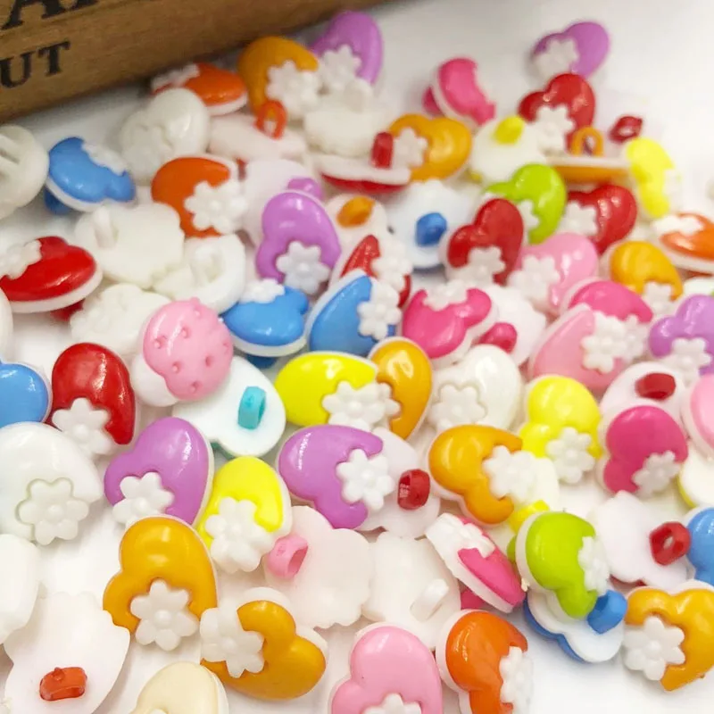 100 шт 14 мм Сердце цветок пластиковые кнопки много микс PT29|buttons lot|flower plastic buttonsplastic