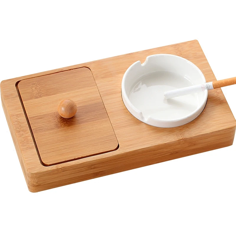 

WHYOU Wooden Ceramic Ashtray Creative Art Furnishing Article Retro Home Decoration Business Birthday Wedding Gifts