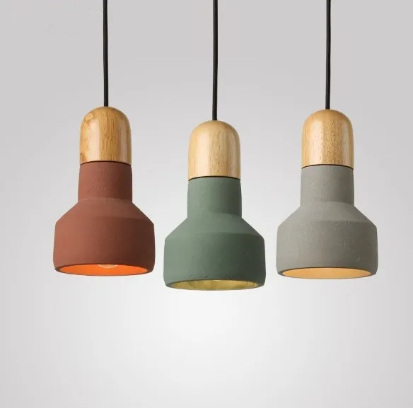 

Personality Cement Pendant Light Solid Wood Contemporary Hanging Pendant Lamp Colorful Concret Green Blue Creative Home Lights