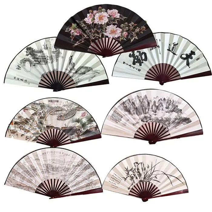 Китайский стиль складной портативный вентилятор ретро чернила и мыть узор