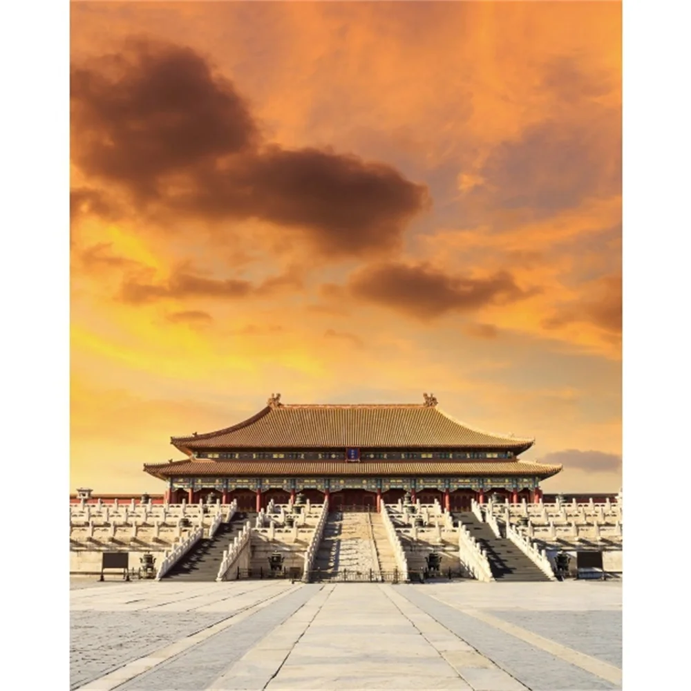 

Laeacco Canvas Calligraphy Painting Beijing Forbidden City Sunrise Posters and Prints Wall Pictures Living Room Home Decoration