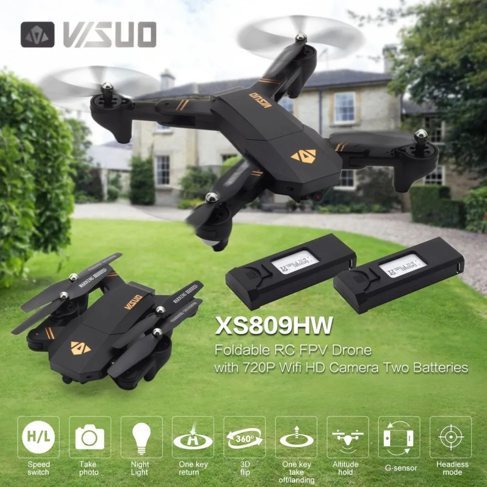 VISUO XS809HW 2,4G складной FPV селфи Дрон RC Квадрокоптер с 720P широкоугольной камерой удержание высоты с двумя батареями