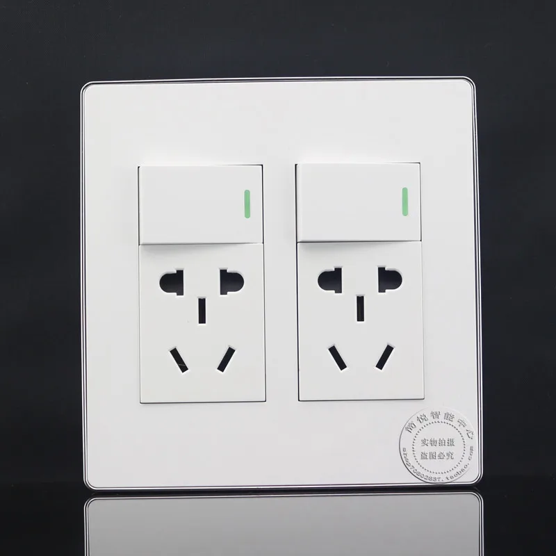 

120MM Wall Socket Plate Dual Five Holes and One Button Power Supply Socket Switch Panel Faceplate Outlet