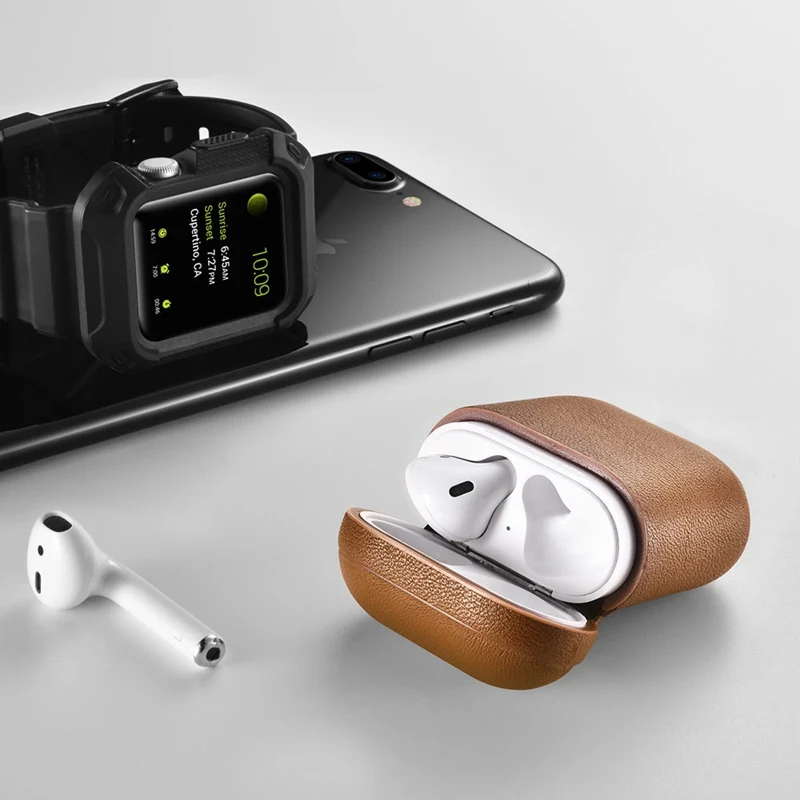 Противоударный чехол из натуральной кожи для Apple Airpods|Бамперы| |