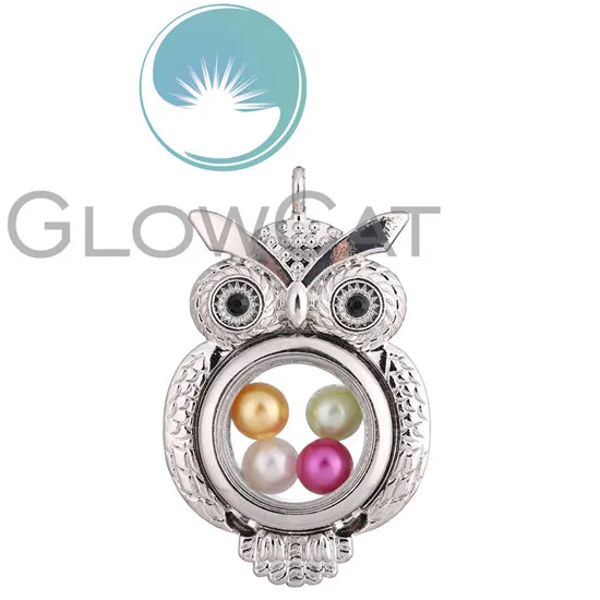owl bird -no crystal 3 цвета, стеклянные кулоны для фотографии с памятью, жемчужные клетки, амулеты, стразы, плавающие медальоны, кулон - Окраска металла: owl bird -no crystal