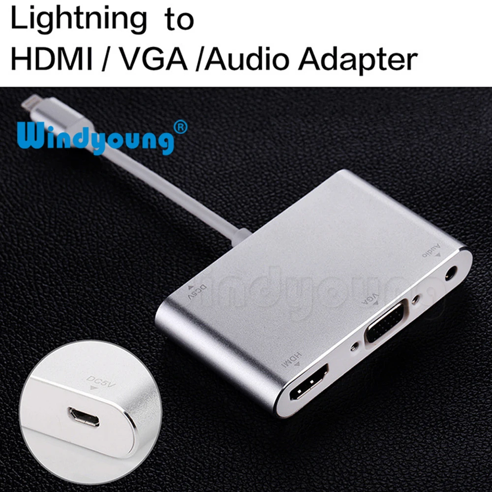 Новейший серебристый алюминиевый сплав для lightning hdmi vga jack аудио конвертер адаптер