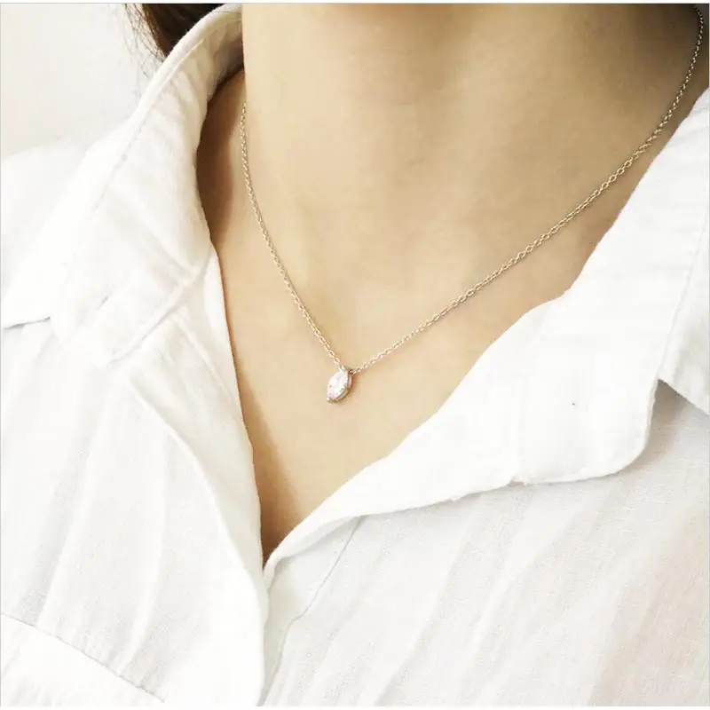 925 sterling silver simple big zircon pendant short necklace for women fashion jewelry with gift box party anniversary | Украшения и