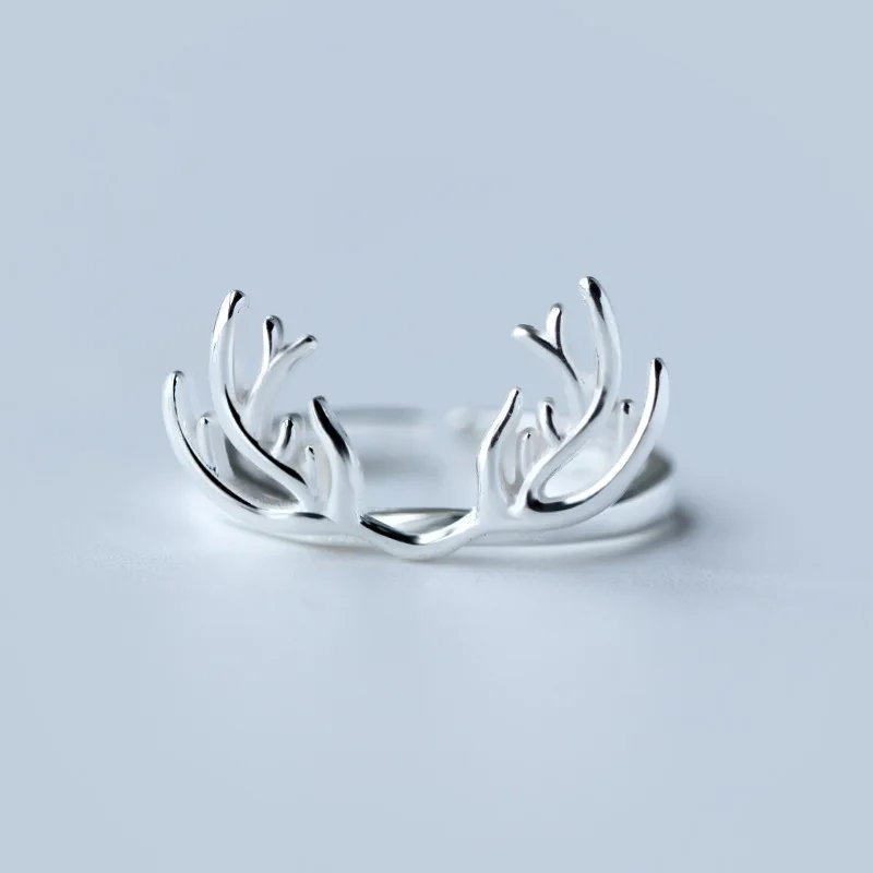 Женские кольца с оленем и рогами серебристые регулируемого размера модные