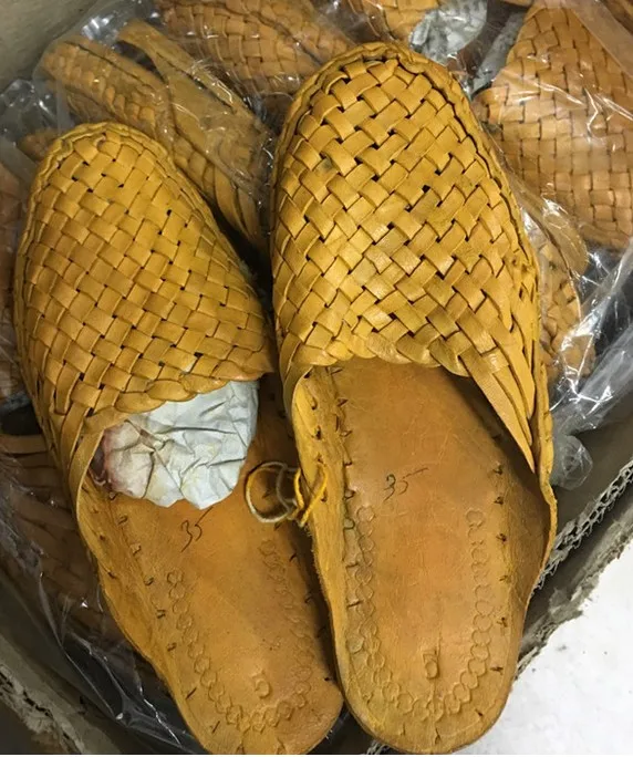 Тапки женские из натуральной кожи Индия Непал плоская подошва плетеные гладкие