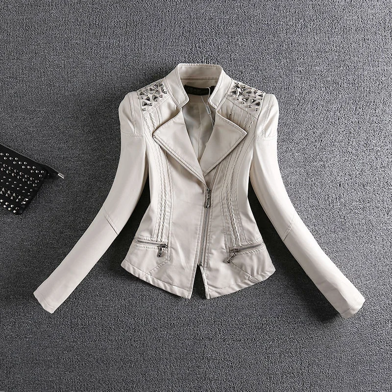 Female Basic Jackets 2022 Autumn Fashion Sexy Red Long Sleeved Short PU Leather Jacket Slim Lapel Women Coat