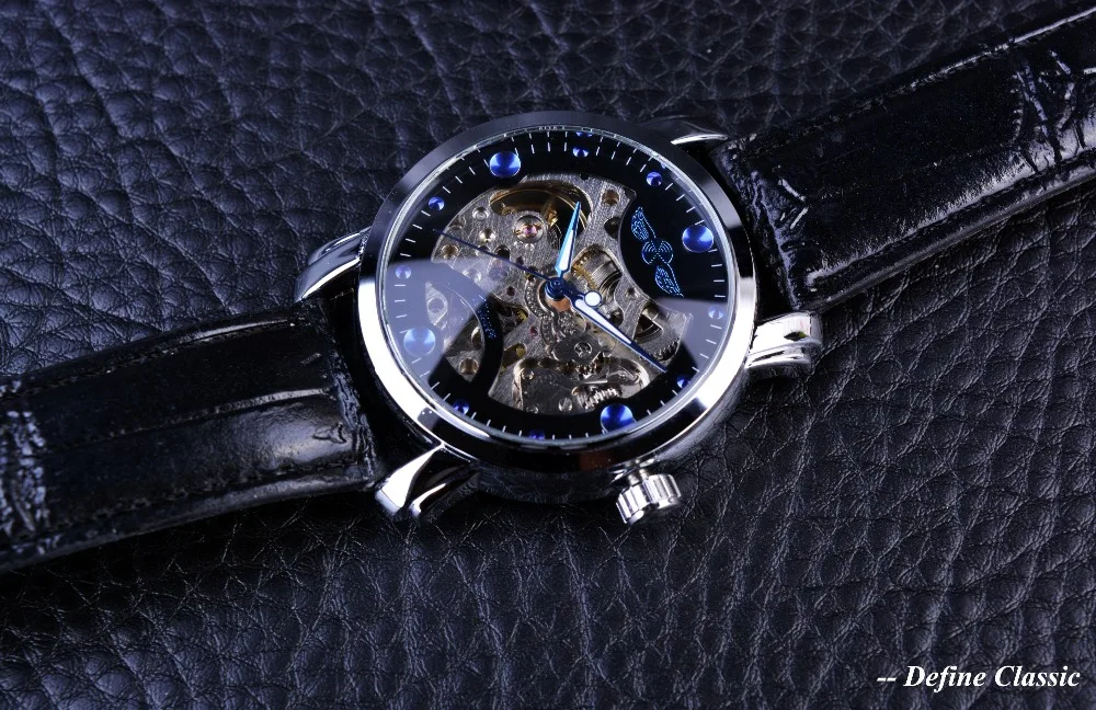 Часы Winner черные синие с циферблатом брендовые Роскошные механические