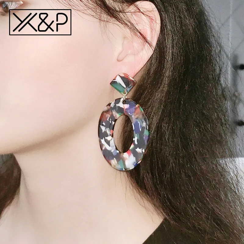 X& P акриловые женские серьги большие длинные массивные полимерные овальные квадратные геометрические Висячие серьги для женщин богемные ювелирные изделия