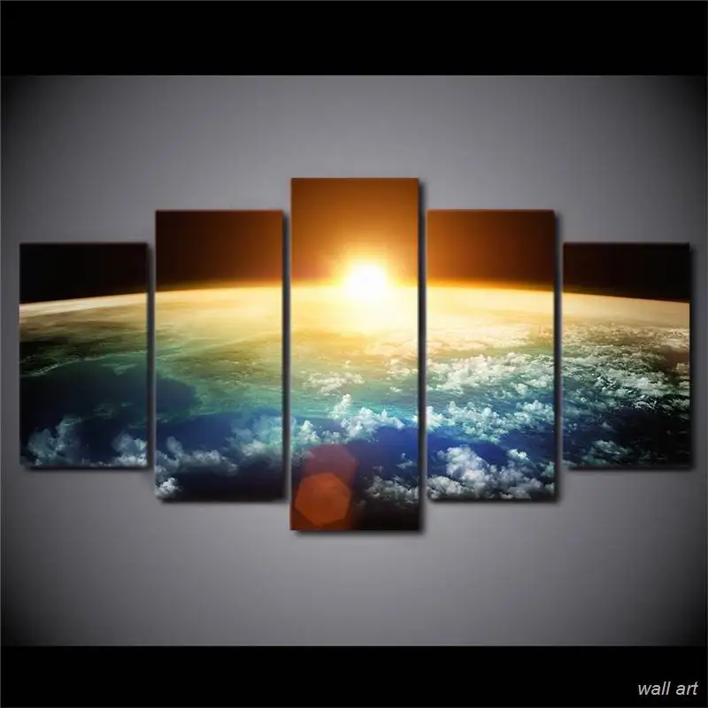 

Modular Canvas Hd Prints Pictures Living Room Decor Wall Art Frame 5 Pieces Universe Sunshine Space Paintings Blue Earth Posters