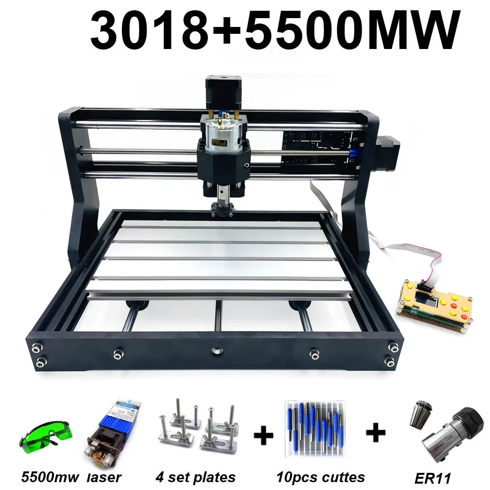 5.5W CNC 3018 Pro+ Автономное лазерное гравированное Дерево DIY фрезерный станок с ЧПУ, Pcb фрезерный станок, деревянный маршрутизатор, GRBL управление, жажда на металле - Цвет: 5.5W