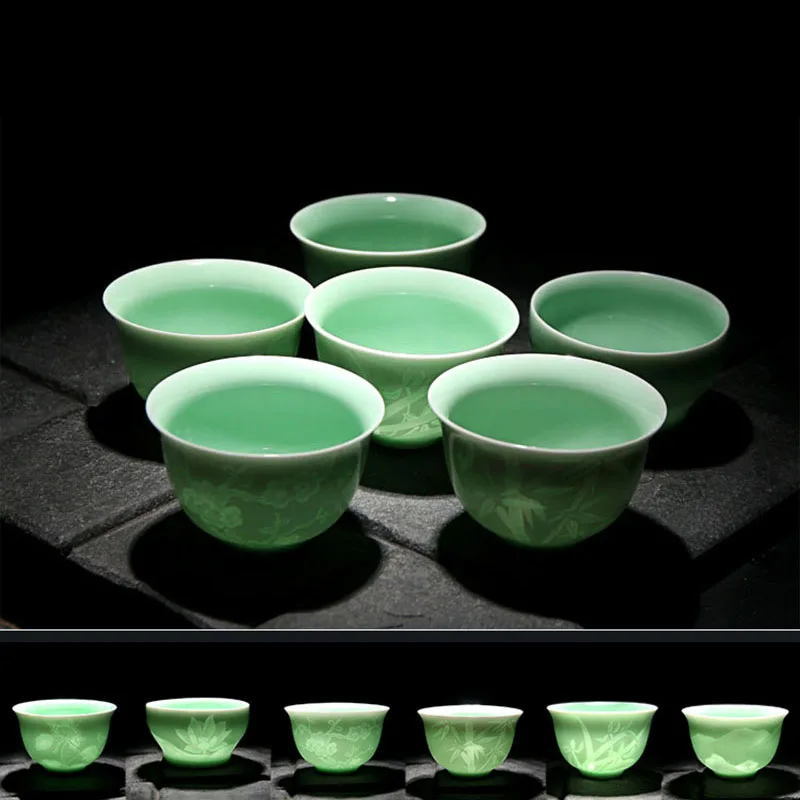 Креативная китайская керамическая чайная чашка Longquan Shadow Celadon Kong Fu китайские