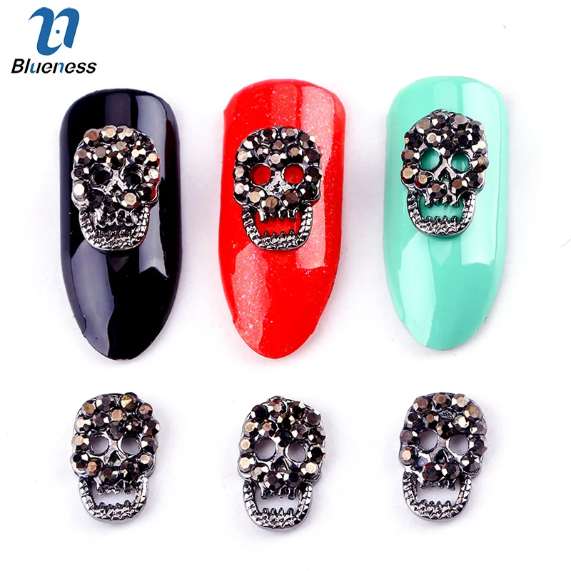 Blueness 10 шт./лот дизайн черепа на Хэллоуин черные стразы для дизайна ногтей