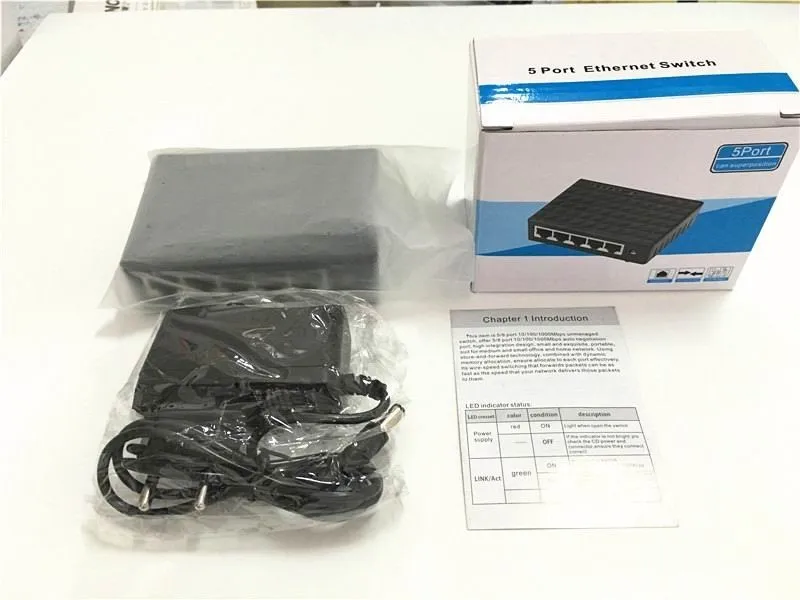 

10/100/1000Mbps Network Switch 5 Ports Mini Gigabit Switch Ethernet Switch Network Switch Hub Plastic Smart Adapter