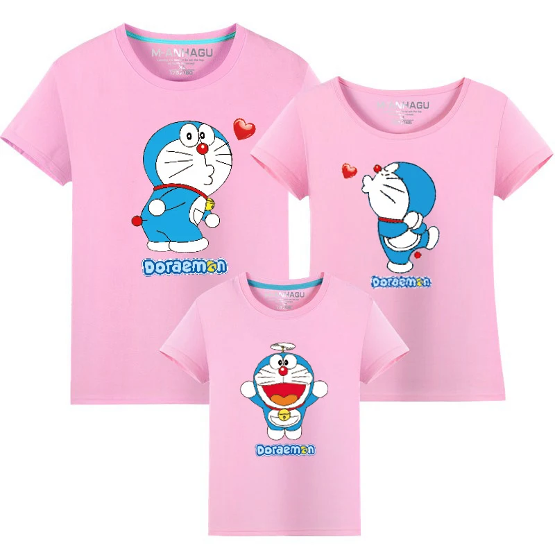 Cute Family Matching Outfits Cartoon Doraemon T Shirts Mother Kids T-shirt Clothing Daughter Baby Girl Boy Clothes | Мать и ребенок