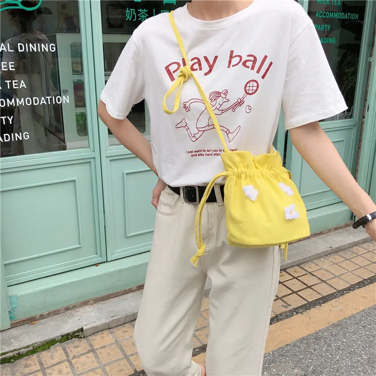 Детские однотонные сумки на плечо холщовая сумка мессенджер с цветами для