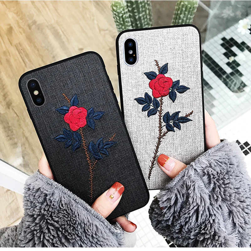 Вышивка 3D цветок чехол для телефона Xiaomi 8 SE Ретро тканевая Роза ткань из ПУ задней