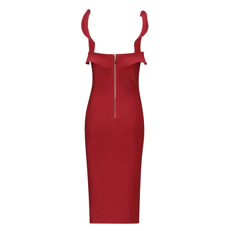 Newest Summer Celebrity Evening Party Bodycon Bandage Dress Women Red Spaghetti Strap Sexy Split Nightclub Vestidos | Женская одежда