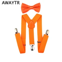 awaytr kids suspenders set boys girls yellow orange green color bow tie elastic suspender sets for wedding party gift