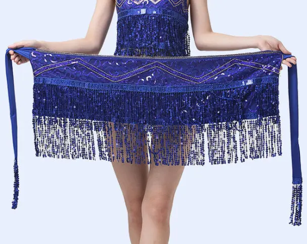Royal Blue Женский костюм для танца живота, хип-шарф, для девочек, для танцев, талия, юбка, цепочка с бахромой вечерние, с блестками, шифон, этнический пояс с кисточками, шаль - Цвет: Royal Blue