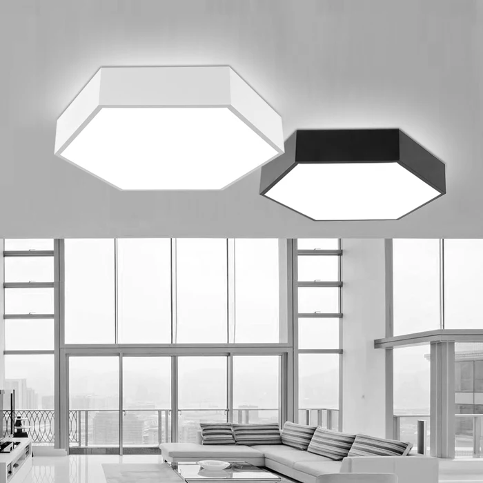 

Modern Simple Led Acrylic ceiling lights Geometry hexagon White/Black Color for living room bedroom home Light lamp Fixture