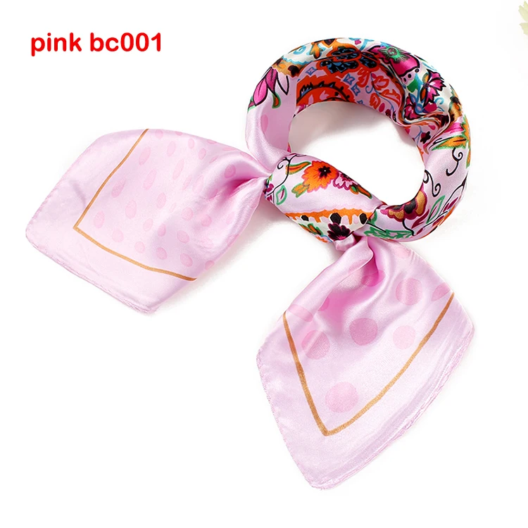 Головной платок Шелковый женский шейный с рисунком квадратный розовый 60 см