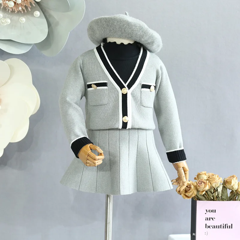 Комплект детской одежды для девочек Новинка осени 2018 вязаный кардиган куртка с