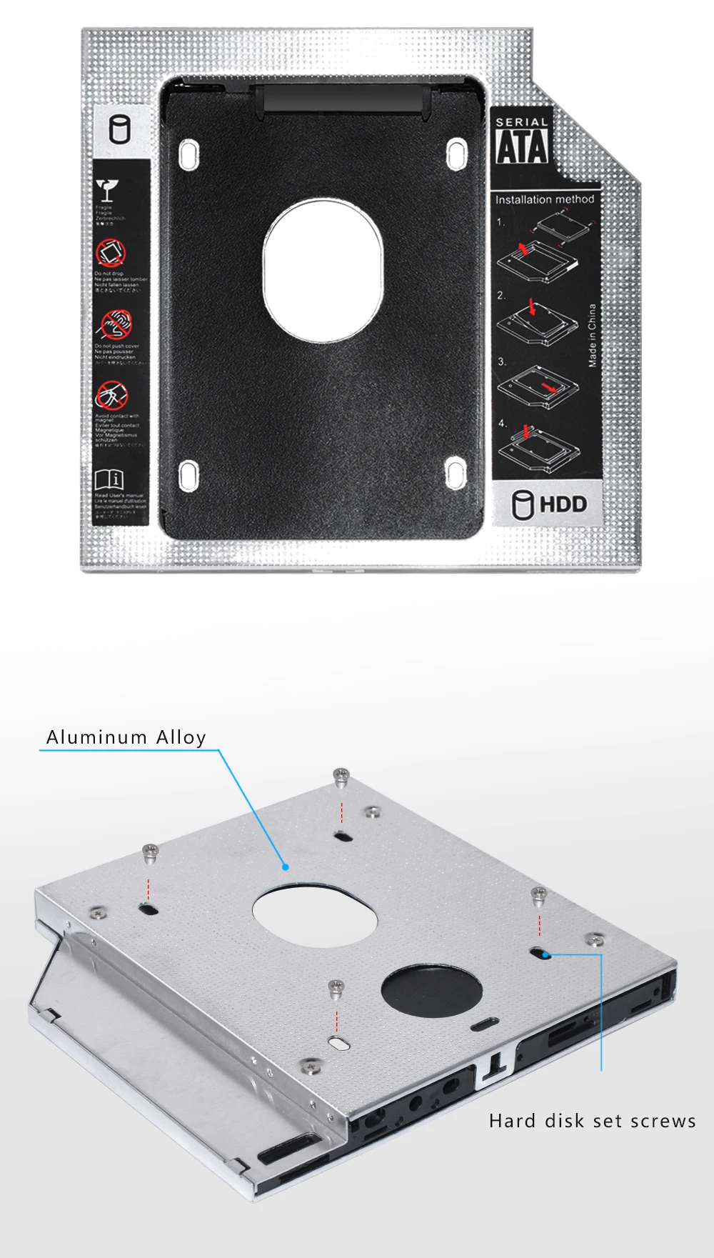 Sunvalley алюминиевый сплав 12,7 мм 2nd HDD Caddy SATA To SATA 3,0 для ноутбука DVD/CD-ROM Оптический отсек 2," HDD SSD чехол 10 шт