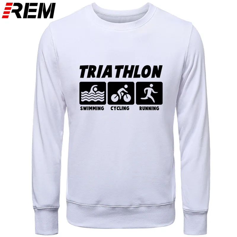 REM, новинка, мужские повседневные толстовки, Триатлон, лучший хлопок, круглый вырез, длинный рукав, уличная одежда, мужская спортивная одежда, Толстовки, Толстовки - Цвет: WHITE BLACK