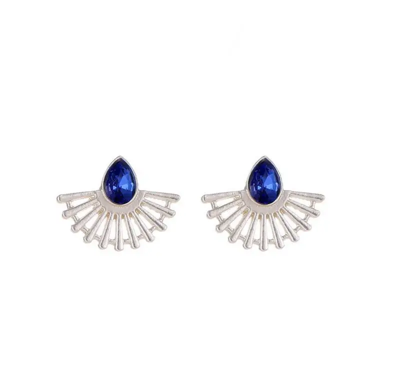 Korean Jewelry New blue Crystal Front Back Double Sided Stud Earring For Women Fashion Ear Cuff Piercing Gift Wholesale | Украшения и