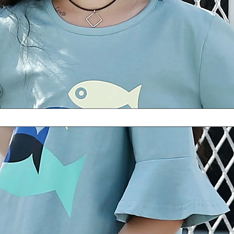 Девушки Тройники Рыба Печатный Топы Детские Летние Футболки Одежда Дети Женский