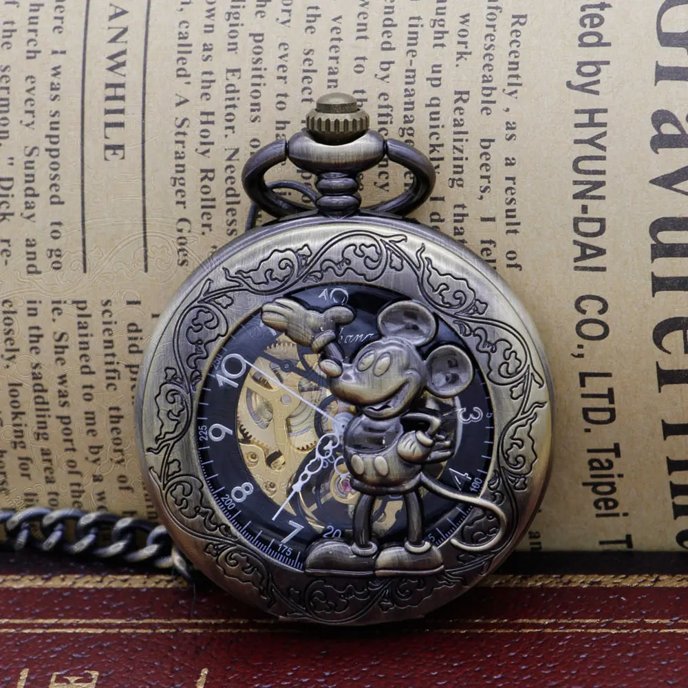 New Antique Fashion Hollow Mouse Hexagon Hand-wind Mechanical Pocket Watches with Chian For Men Women PJX1309 | Наручные часы