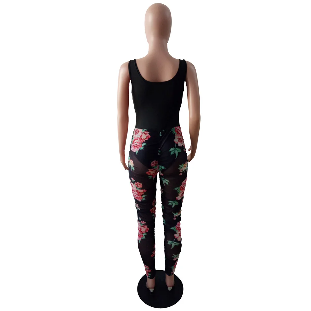 Цветок Вышивка Для женщин Комбинезоны для 2018 летние сетчатые прозрачные